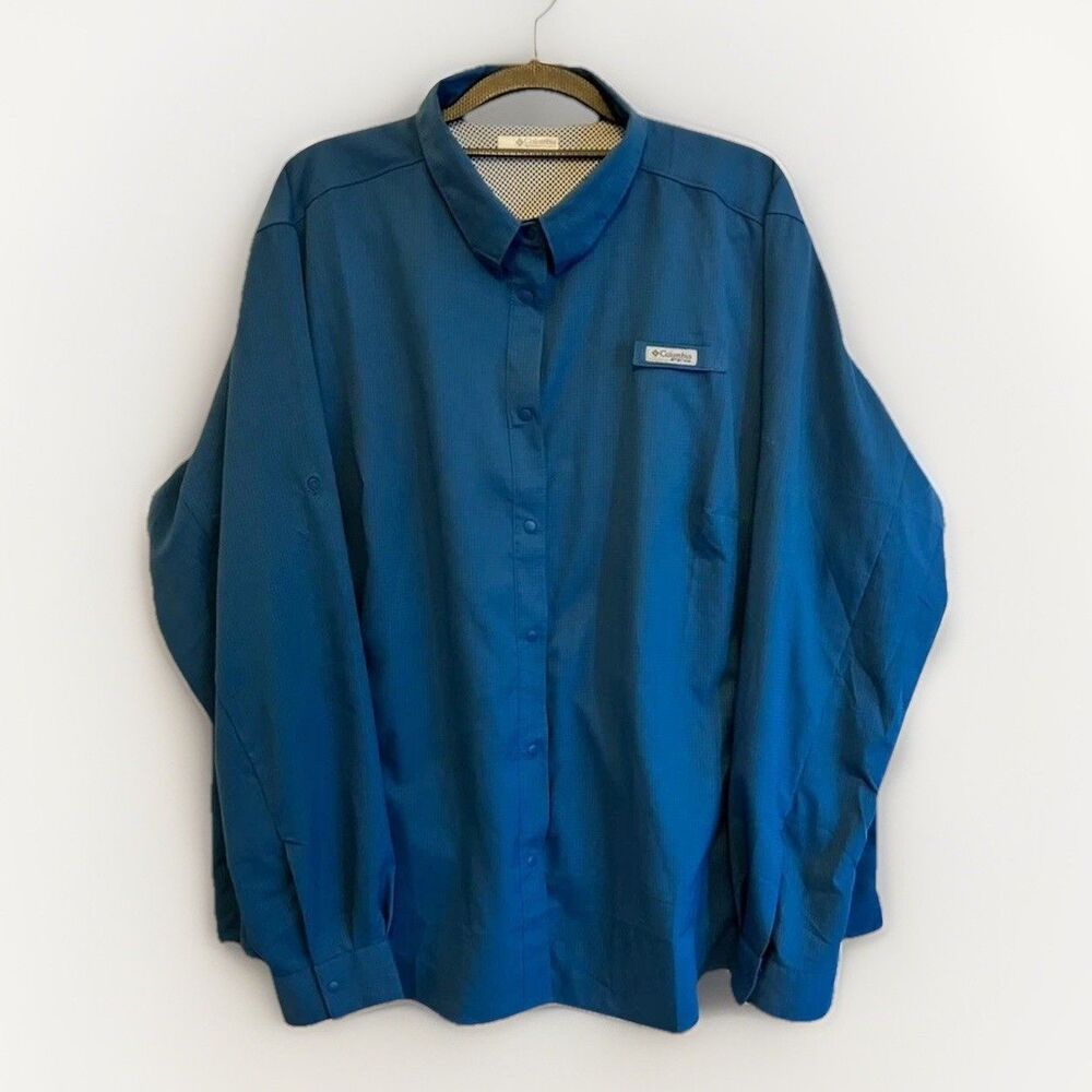 Columbia PFG Men's Size 2X Tamiami II Blue Long Roll Up Sleeve Button Up Fishing